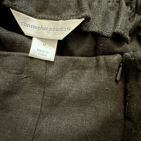 Christopher and banks skirt size medium linen blend black white floral embroidry - Picture 11 of 13